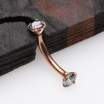 Detail View 1 of Rose Gold Prong Set Gem Sparkles Internally Threaded Curved Barbell-Vitrail Medium